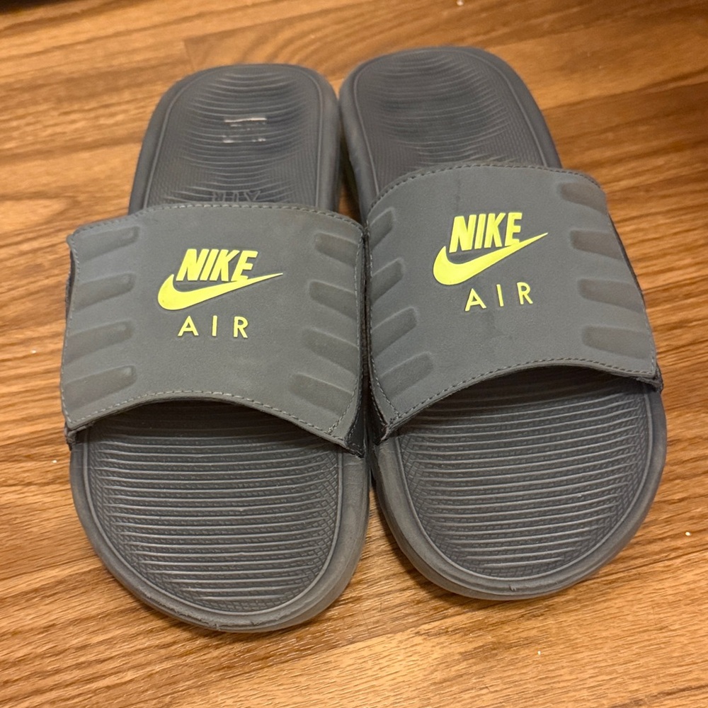 Nike Gray Slides with Yellow Logo